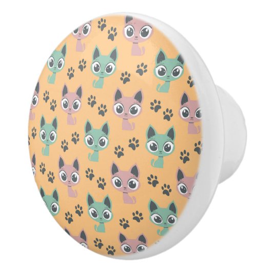 Niedlich Adortable Kitten Big Eyes Cat Paw Muster Keramikknauf (Rechts)