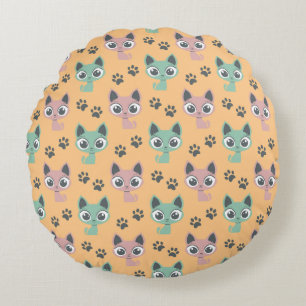 Niedlich Adortable Kitten Big Eyes Cat Paw Muster Rundes Kissen