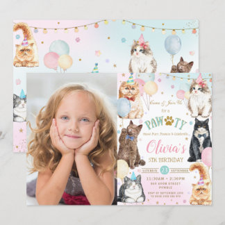 Niedlich Adortable Pawty Cats Balloons Geburtstags Einladung