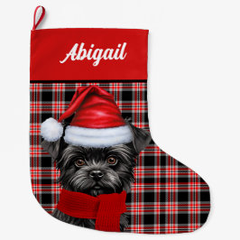 Niedlich Affenpinscher Hund Urlaub Kariert Persona Großer Weihnachtsstrumpf