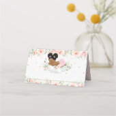 Niedlich African Afro Puff Pink Blumendusche Gebur Platzkarte (Vorderseite)