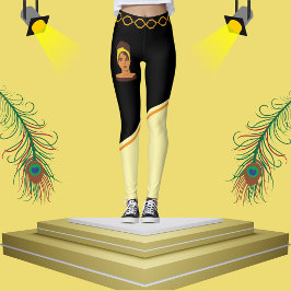 Niedlich Afrikanische Frau Black & Beige Streifen  Leggings