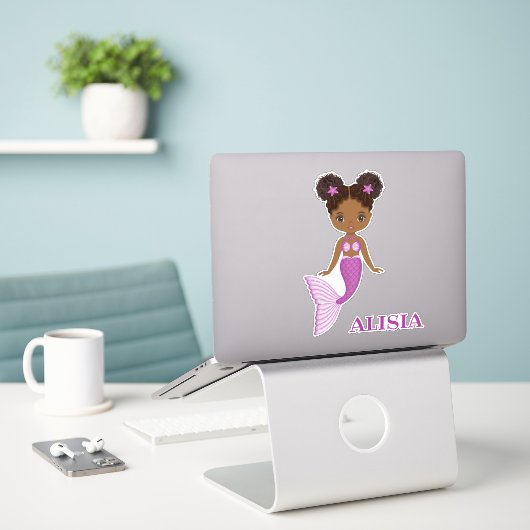 Niedlich-Afrikanischer Meerjungfrau Vinyl Sticker (Laptop auf Schreibtisch)