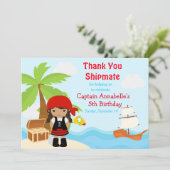 Niedlich-Afrikanischer Pirat Girl Birthday Red Dankeskarte (Stehend Vorderseite)