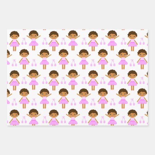 Niedlich-Afroamerikaner, brünett, blonde Ballerina Geschenkpapier Set (Vorderseite)