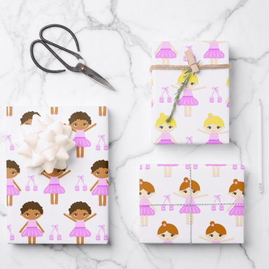 Niedlich-Afroamerikaner, brünett, blonde Ballerina Geschenkpapier Set (Vorderseite)