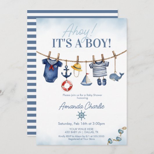 Niedlich Ahoy Es ist eine Baby-Kleidung Baby-Dusch Einladung (Vorne/Hinten)