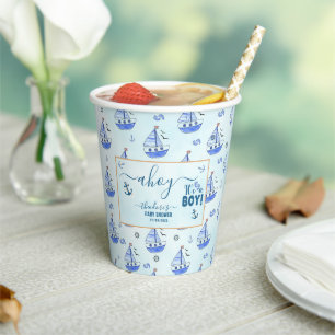 Niedlich Ahoy Es ist eine Boy Sailboat Nautical Ba Pappbecher