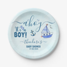 Niedlich Ahoy Es ist eine Boy Sailboat Nautical Ba Pappteller
