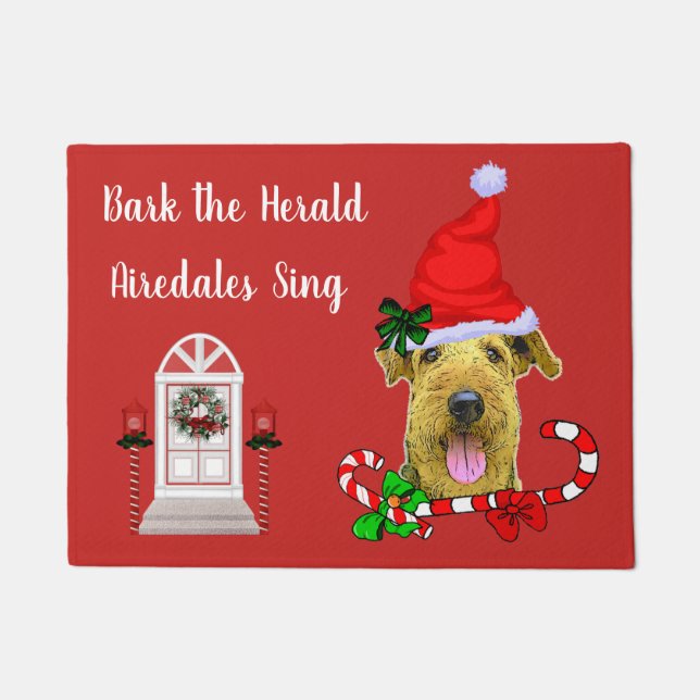 Niedlich Airedale Terrier Weihnachten Fußmatte (Vorderseite)