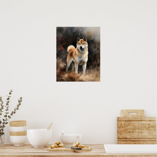 Niedlich Akita Hunde Art Print Poster (Küche)