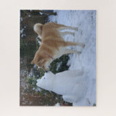 niedlich akita kissende Snowman akita Foto Puzzle (Vertikal)