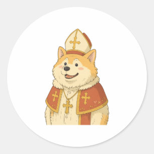 Niedlich Akita Pope - Funny Dog Design Runder Aufkleber