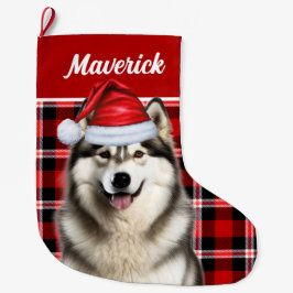 Niedlich Alaskan Malamute Urlaub Kariert Custom Großer Weihnachtsstrumpf