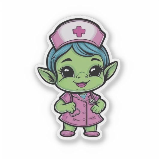 Niedlich Alien Nurse Aufkleber (Vorderseite)
