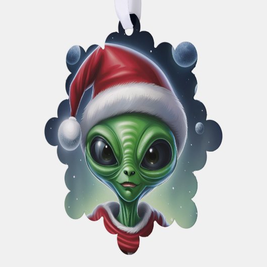 Niedlich Alien Santa Claus Ornament Karte (Linke Ecke)