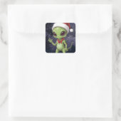 Niedlich Alien Santa Claus Quadratischer Aufkleber (Tasche)