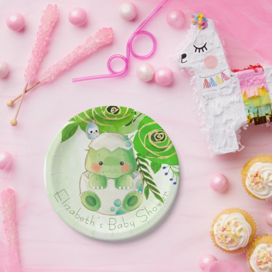 Niedlich Alligator Green Gold Blume Kinderdusche Pappteller (Party)