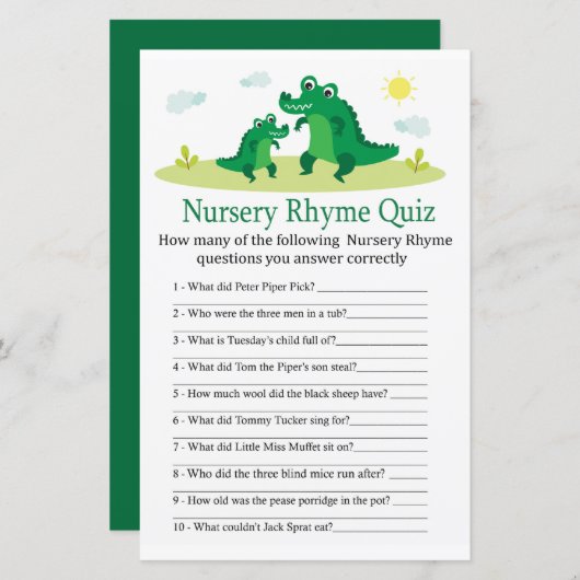 Niedlich Alligator Kinderzimmer Rhyme Quiz Kinderd (Vorne/Hinten)