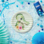 Niedlich Alligator Watercolor Blume Babydusche Pappteller (Party)