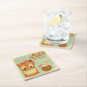 Niedlich Aloha Tiki Bar Ananas Cartoon Rechteckiger Pappuntersetzer (Vor Ort)