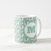 Niedlich Alpaca Llama Mint Green Monogram Kaffeetasse (VorderseiteRechts)