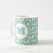 Niedlich Alpaca Llama Mint Green Monogram Kaffeetasse (Vorderseite Links)