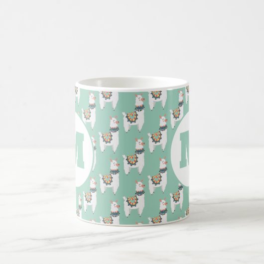 Niedlich Alpaca Llama Mint Green Monogram Kaffeetasse (Mittel)