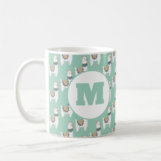 Niedlich Alpaca Llama Mint Green Monogram Kaffeetasse (Links)