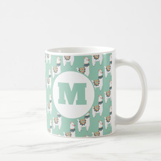 Niedlich Alpaca Llama Mint Green Monogram Kaffeetasse (Rechts)
