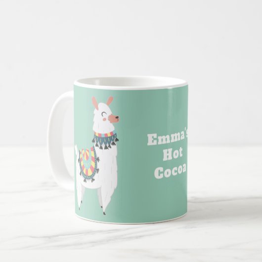 Niedlich Alpaca Llama Mint Grün Kakao Kaffeetasse (Vorderseite Links)