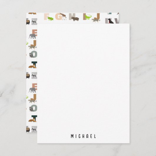 Niedlich Alphabet ABC Animals Individuelle Name Sc Mitteilungskarte (Vorne/Hinten)