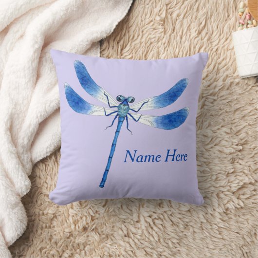 Niedlich als Bug Blue Dragonfly auf Violet Lila Kissen (Decke)