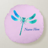 Niedlich als Bug Blue Green Dragonfly auf Pink Rundes Kissen (Vorderseite)