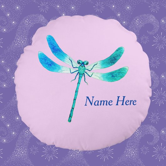 Niedlich als Bug Blue Green Dragonfly auf Pink Rundes Kissen