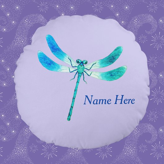 Niedlich als Bug Blue Green Dragonfly auf Violet Rundes Kissen