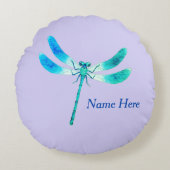 Niedlich als Bug Blue Green Dragonfly auf Violet Rundes Kissen (Vorderseite)