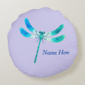 Niedlich als Bug Blue Green Dragonfly auf Violet Rundes Kissen (Rückseite)