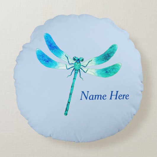 Niedlich als Bug Blue Green Dragonfly Rundes Kissen (Vorderseite)