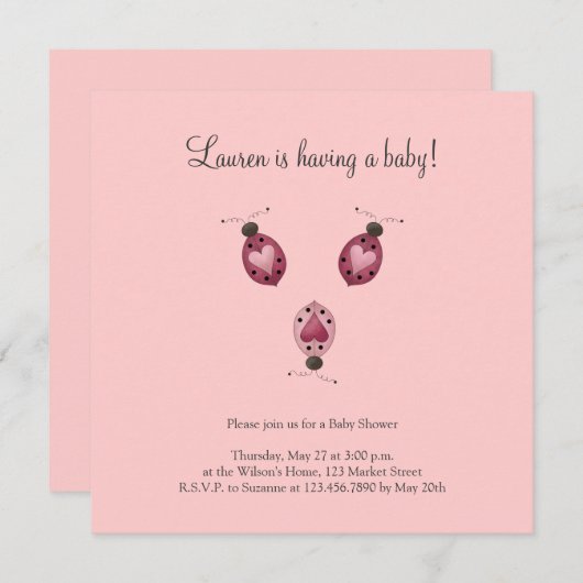 Niedlich als Bug ・ Drei Ladybugs Einladung (Vorne/Hinten)