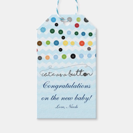 Niedlich als Button Baby Shooter-Geschenkmarke Geschenkanhänger (Vorderseite)