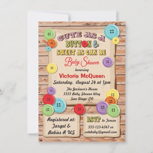 Niedlich als Button Baby Shower Einladung (Vorderseite)
