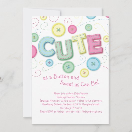 Niedlich als Button Baby Shower Nähen Quilting Einladung (Vorderseite)