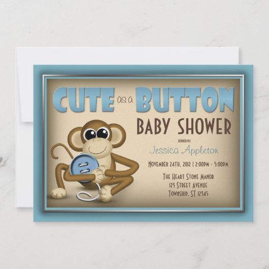 Niedlich als Button Blue Baby Shower Einladung (Vorderseite)