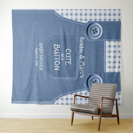Niedlich als Button Blue Denim Baby Dusche Wandteppich (Beispiel (Horizontal))