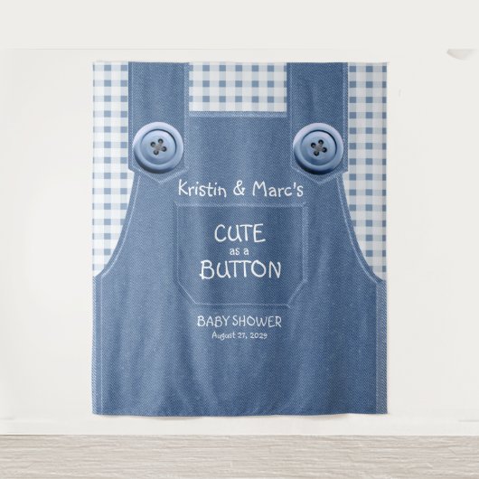 Niedlich als Button Blue Denim Baby Dusche Wandteppich (Vorderseite)