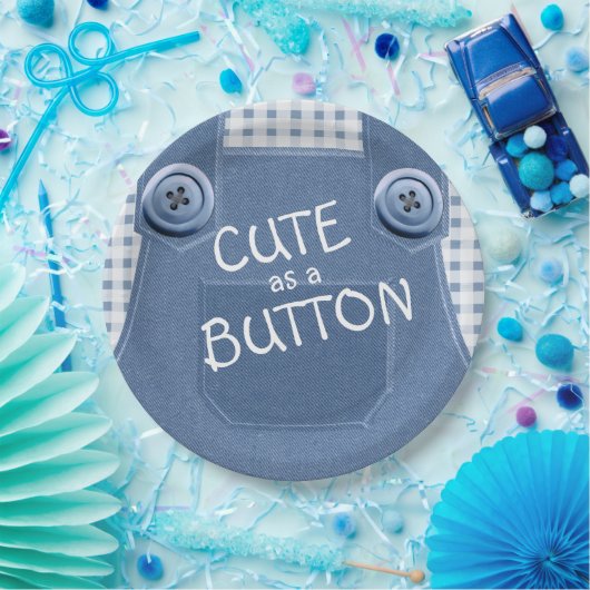 Niedlich als Button Denim Overalls Paper Plate Pappteller (Party)