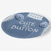 Niedlich als Button Denim Overalls Paper Plate Pappteller (Schrägansicht)