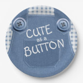 Niedlich als Button Denim Overalls Paper Plate Pappteller (Vorderseite)
