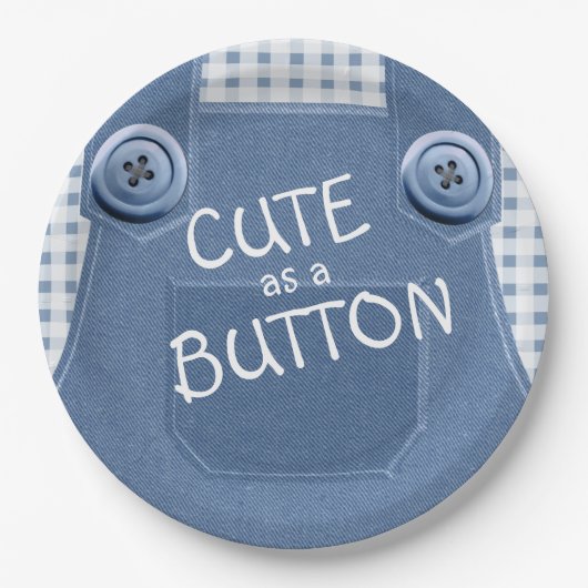 Niedlich als Button Denim Overalls Paper Plate Pappteller (Vorderseite)